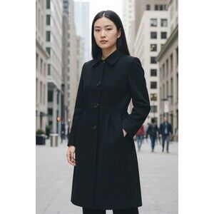 NWT Vintage Harve Benard Coat Womens Size 6 Wool Blend Button Up Black $220
